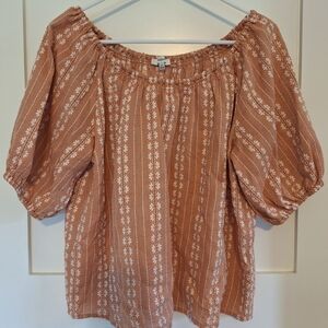 Madewell Pink and Orange Puff Sleeve Blouse